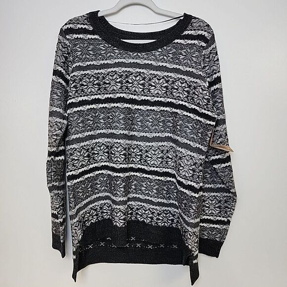 NWT Ruffhewn Snowflake Sweater Women's‎  Large Gray White Wool Acrylic Step Hem - Picture 1 of 9